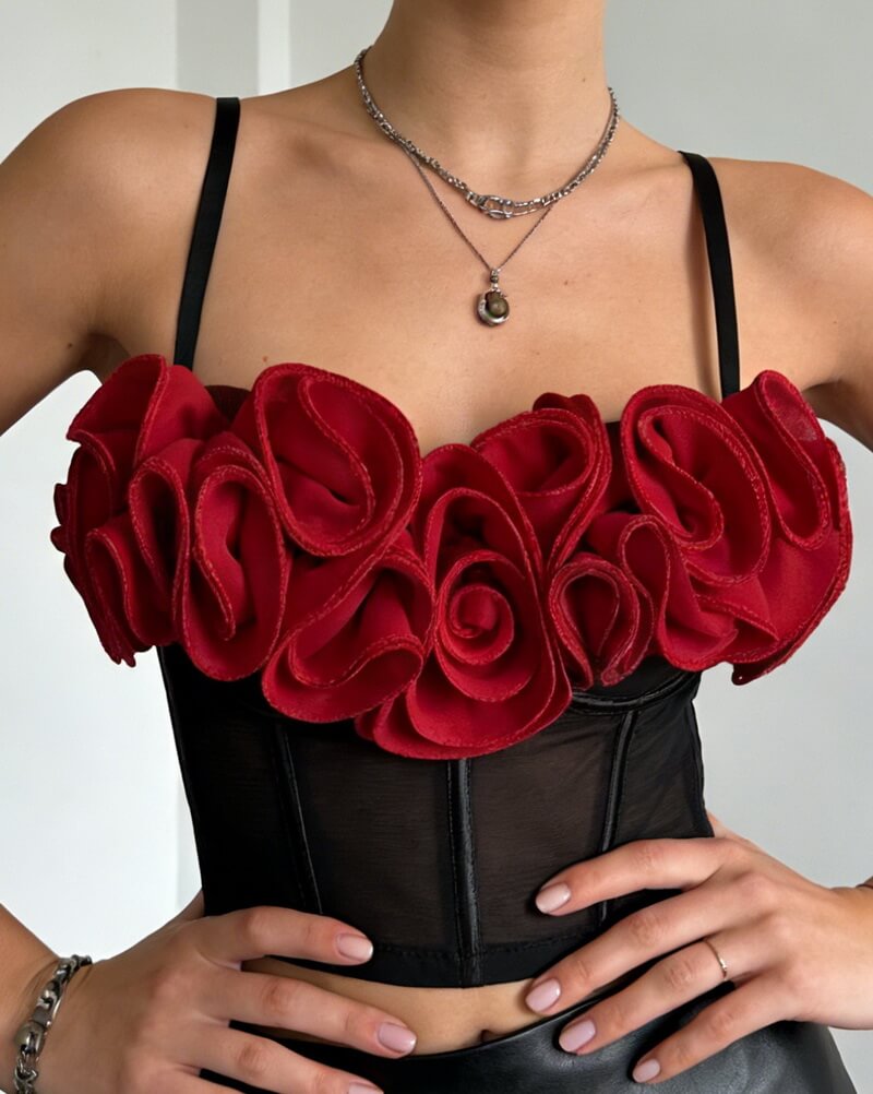 NURO Women's 3D Floral Embroidered Underwire Bustier Top