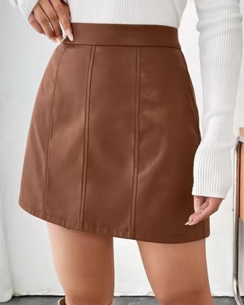 NURO Women's A-Line PU Leather Mini Skirt - High Waist Vintage Style Skirt with Panel Detail