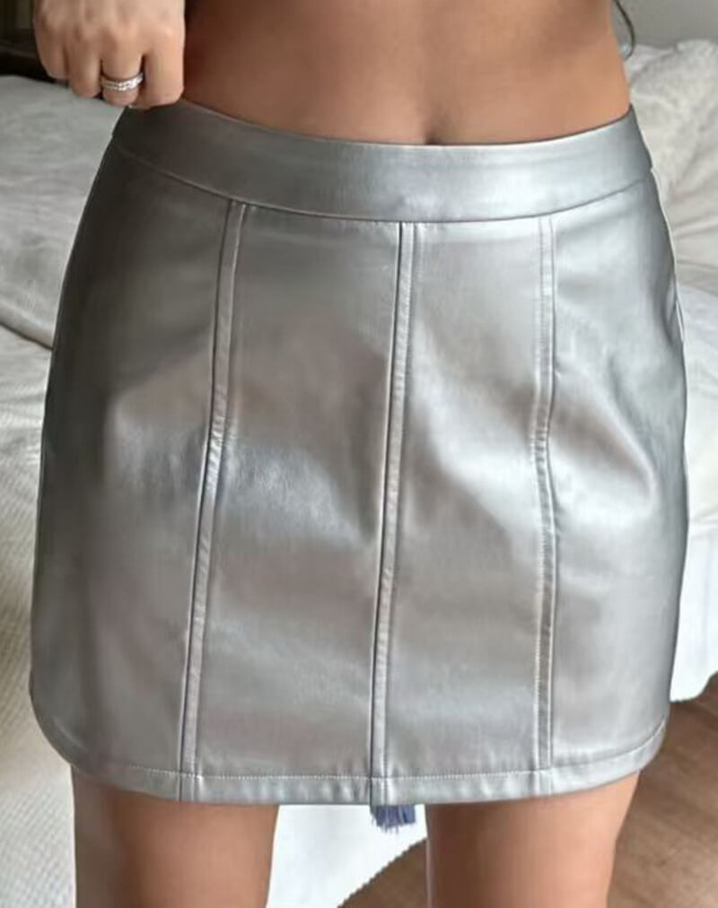 NURO Women's A-Line PU Leather Mini Skirt - High Waist Vintage Style Skirt with Panel Detail