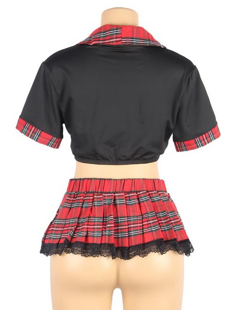 NURO Women's Adjustable Corset Top & Plaid Pleated Skirt Set, Role Play Costume