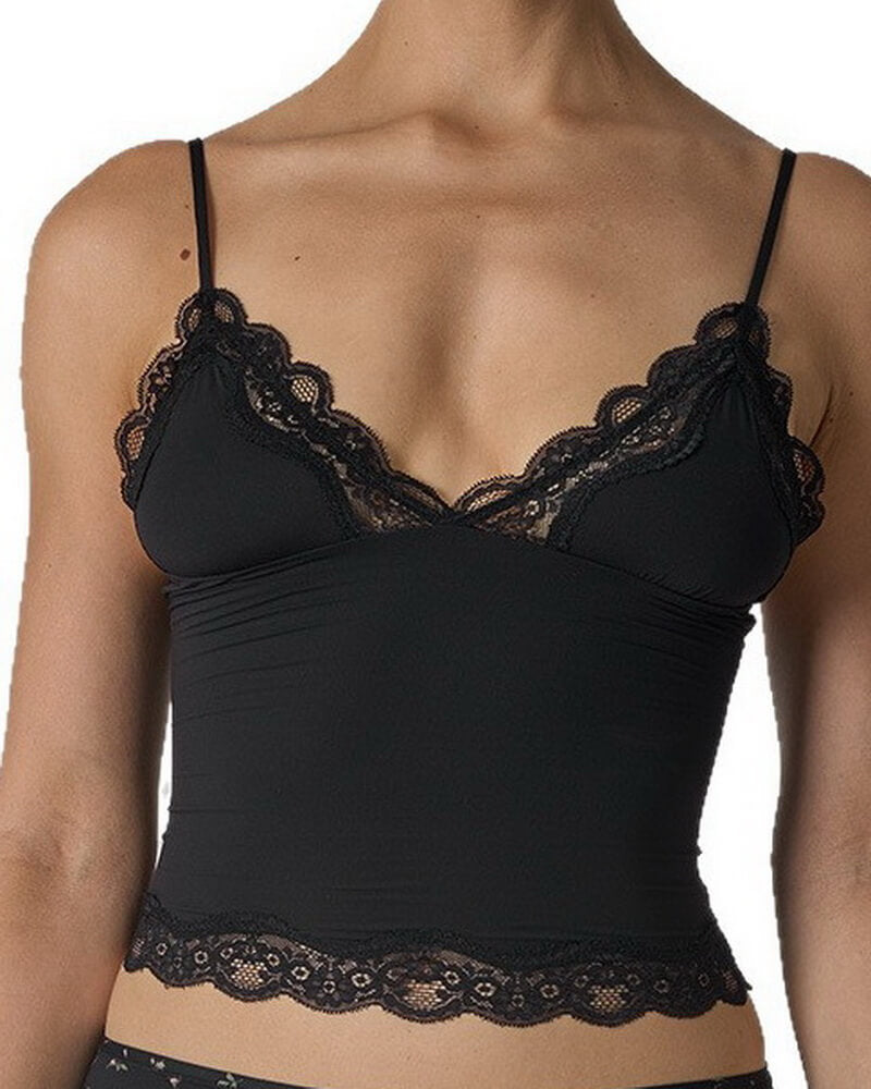 NURO Women's Adjustable Lace Deep V-Neck Camisole, Stretchy Knit Cropped Tank Top