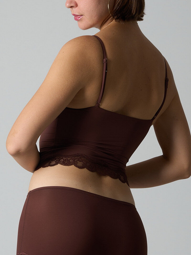 NURO Women's Adjustable Lace Deep V-Neck Camisole, Stretchy Knit Cropped Tank Top