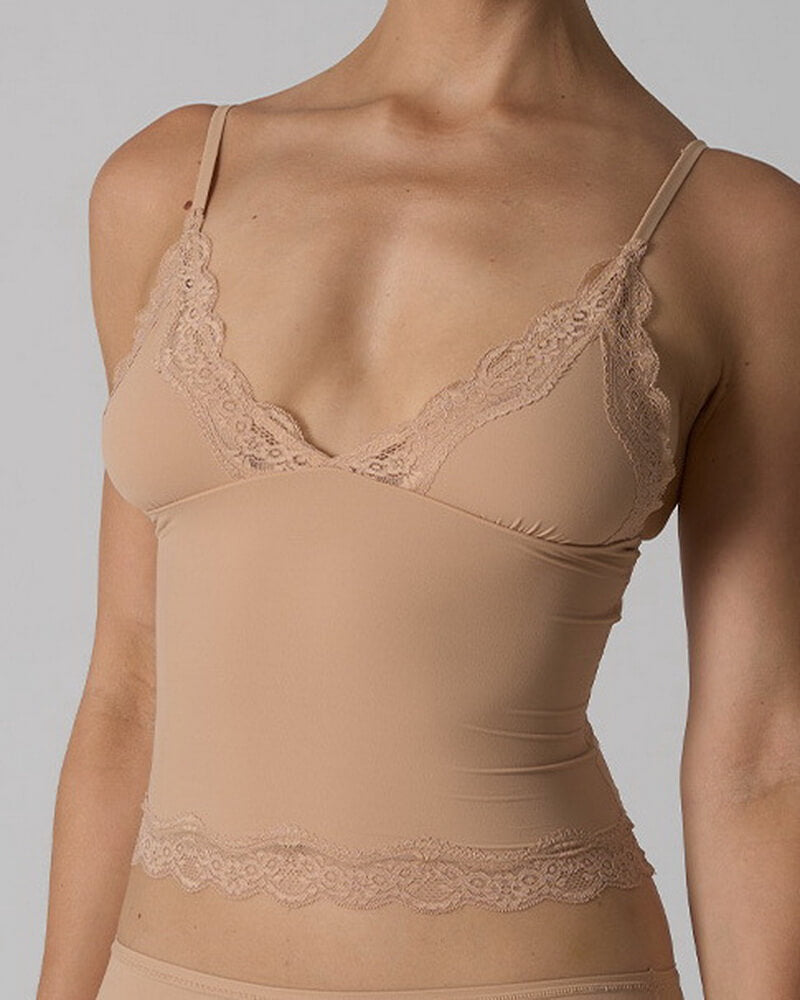 NURO Women's Adjustable Lace Deep V-Neck Camisole, Stretchy Knit Cropped Tank Top