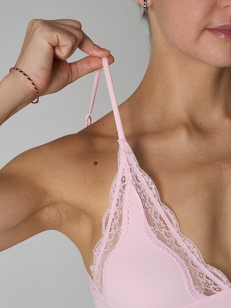 NURO Women's Adjustable Lace Deep V-Neck Camisole, Stretchy Knit Cropped Tank Top