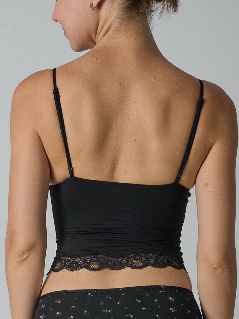 NURO Women's Adjustable Lace Deep V-Neck Camisole, Stretchy Knit Cropped Tank Top