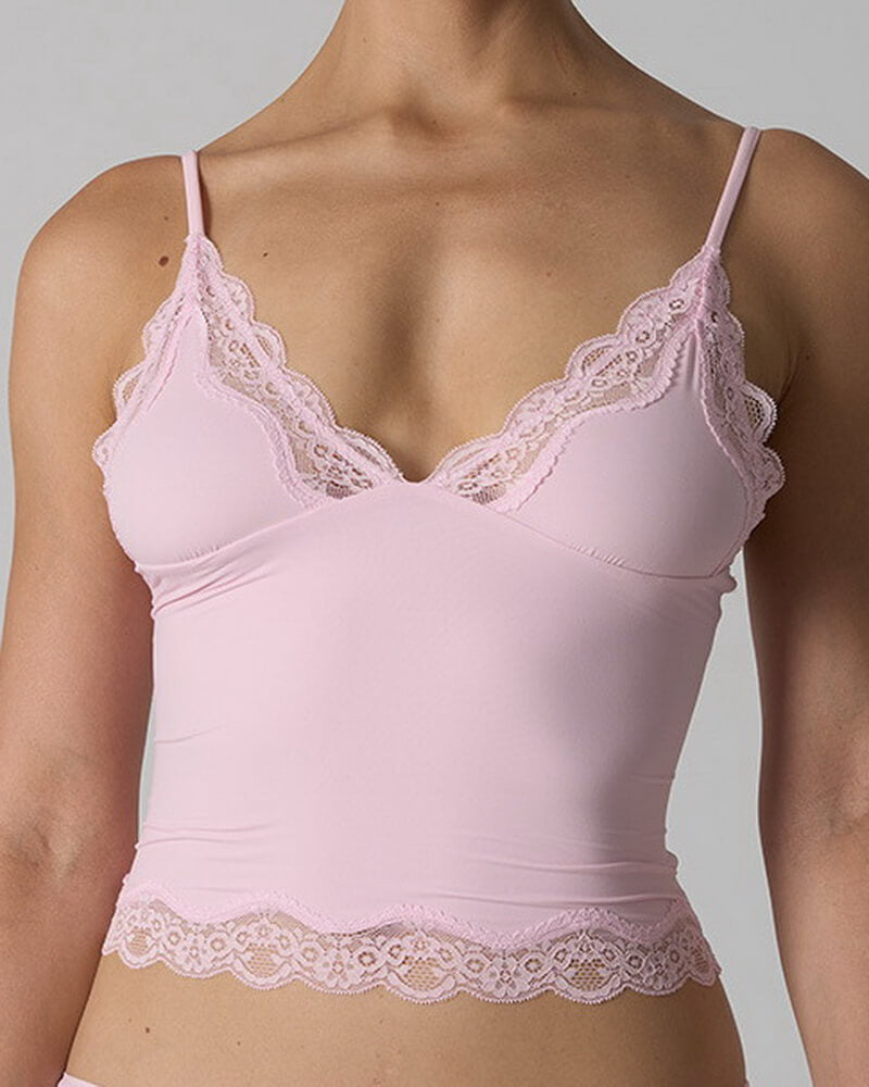 NURO Women's Adjustable Lace Deep V-Neck Camisole, Stretchy Knit Cropped Tank Top