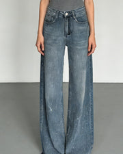 NURO Women's All-Over Rhinestone Jeans High Waist Wide Leg Sparkle Denim