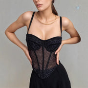 NURO Women's Animal Print Boned Bustier Crop Top - Sheer Mesh Lace-Up Sexy Tube Corset