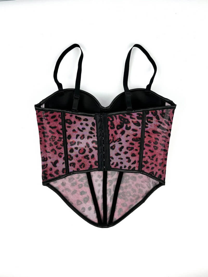 NURO Women's Animal Print Mesh Bustier Top - Chain Strap Corset Camisole with Removable Straps