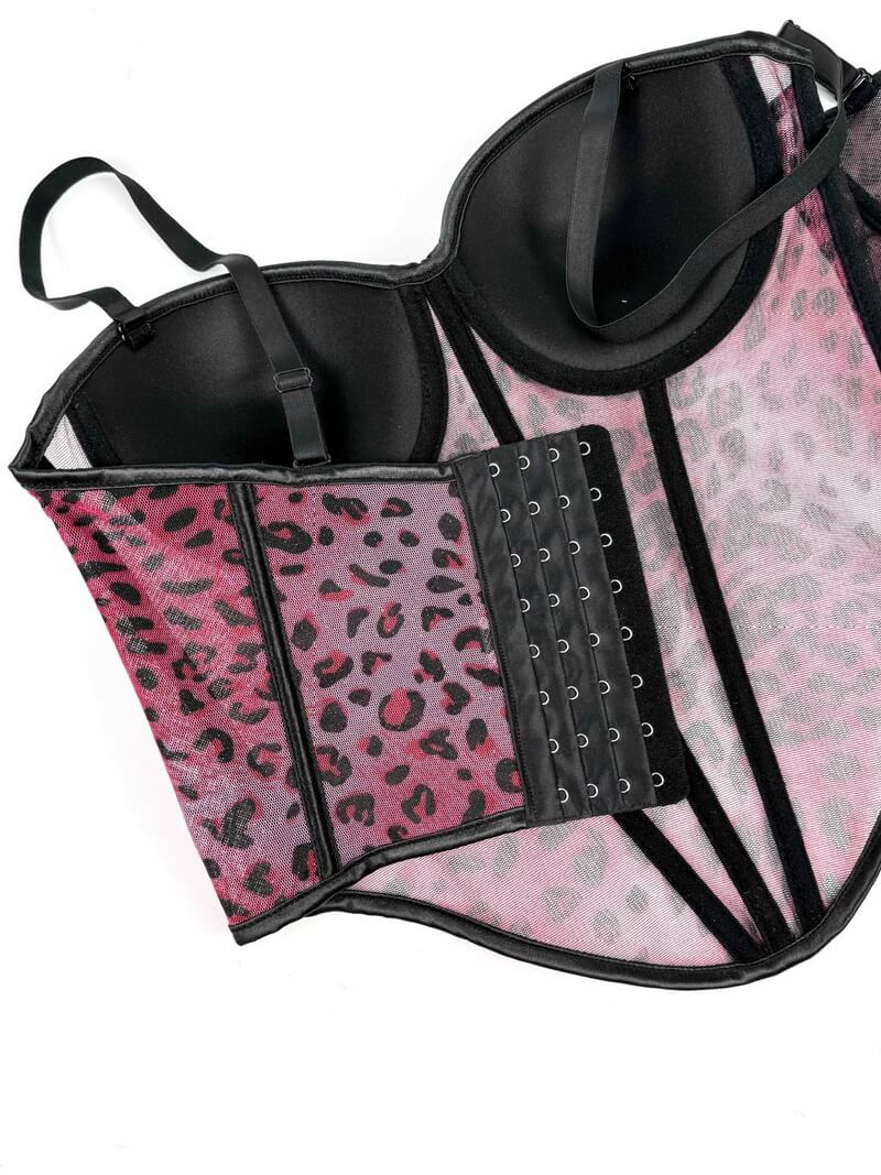 NURO Women's Animal Print Mesh Bustier Top - Chain Strap Corset Camisole with Removable Straps