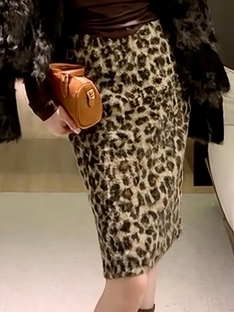 NURO Women's Animal Print Midi Skirt – Elastic Waist A-Line Leopard Skirt