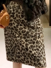 NURO Women's Animal Print Midi Skirt – Elastic Waist A-Line Leopard Skirt