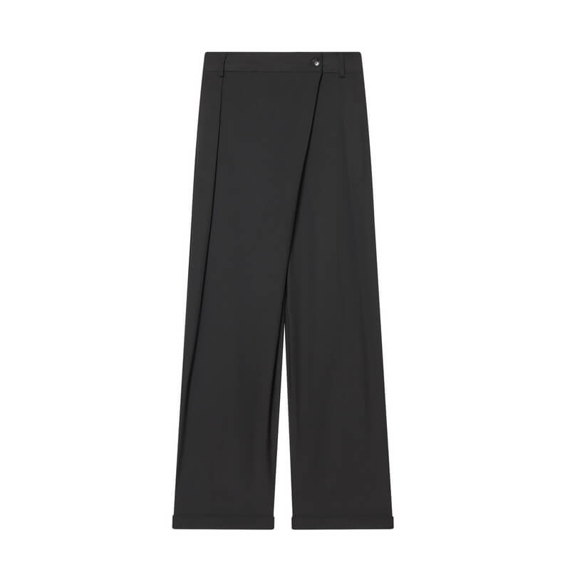 NURO Women's Asymmetrical Button Detail Trousers - High Waist Wide Leg Pants