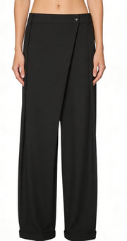 NURO Women's Asymmetrical Button Detail Trousers - High Waist Wide Leg Pants