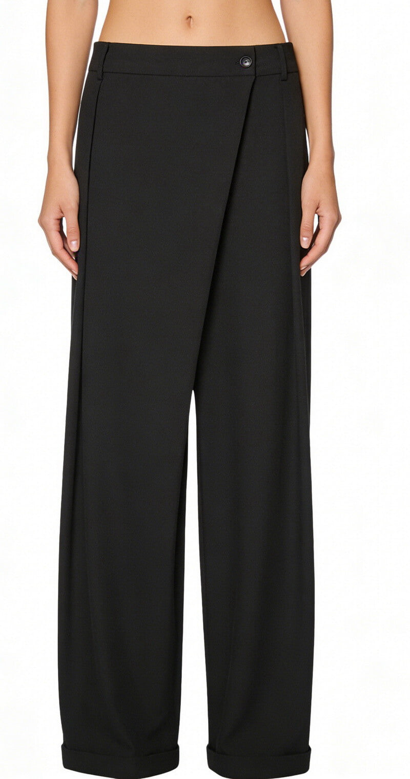 NURO Women's Asymmetrical Button Detail Trousers - High Waist Wide Leg Pants
