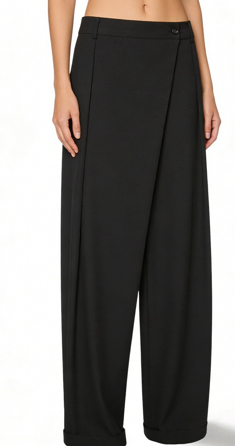 NURO Women's Asymmetrical Button Detail Trousers - High Waist Wide Leg Pants