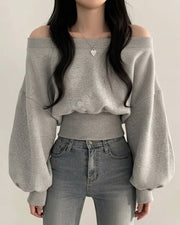 NURO Women's Asymmetrical Neck Long Sleeve Top | Knit Sweater with Splicing Detail | Figure-Flattering Casual Pullover