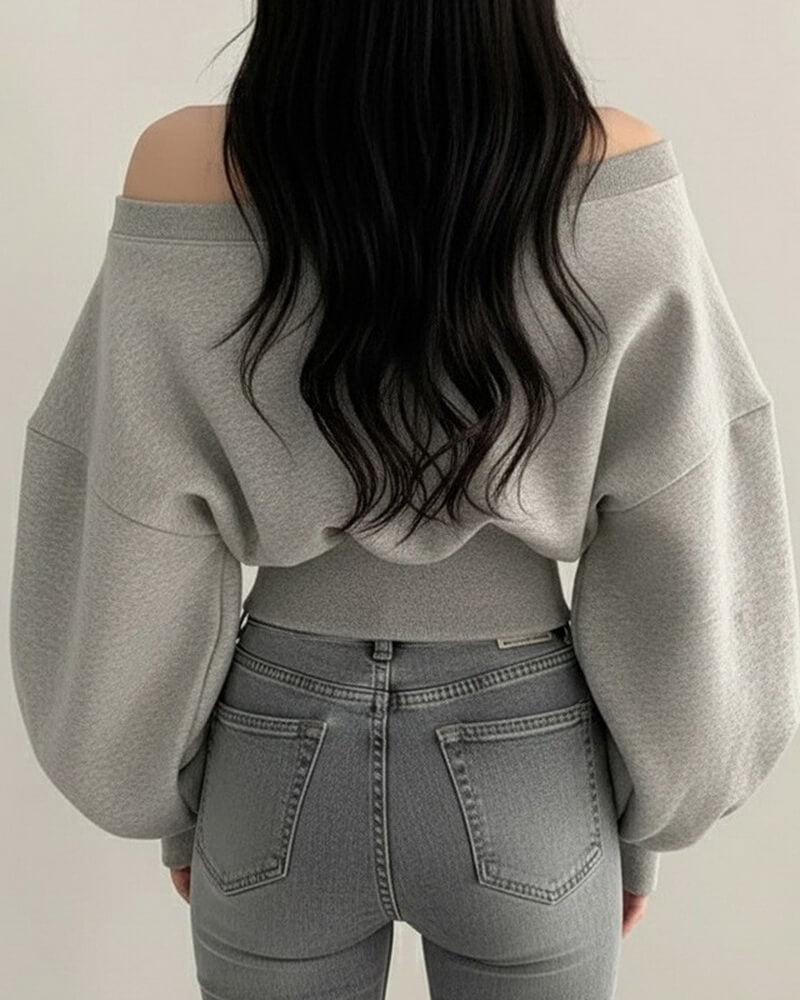 NURO Women's Asymmetrical Neck Long Sleeve Top | Knit Sweater with Splicing Detail | Figure-Flattering Casual Pullover