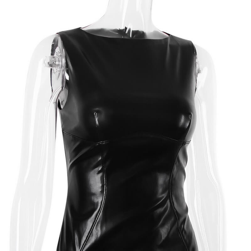 NURO Women's Asymmetrical PU Leather Slit Dress