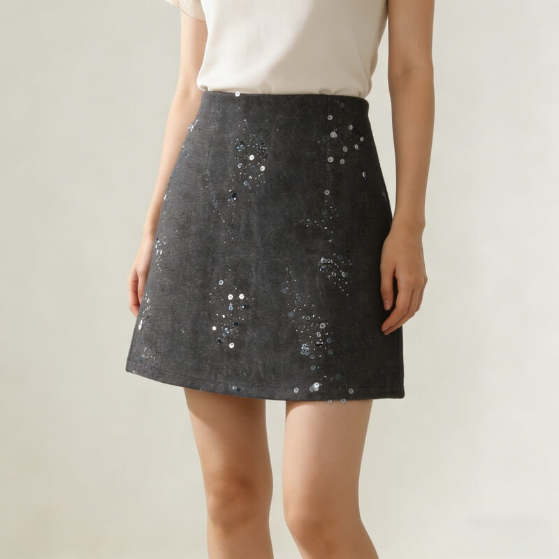 NURO Women's Beaded Mini Skirt, High Waist A-Line Party Skirt with Zipper, Bodycon Sparkle Sequined Short Skirt