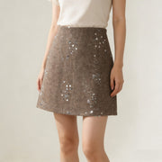 NURO Women's Beaded Mini Skirt, High Waist A-Line Party Skirt with Zipper, Bodycon Sparkle Sequined Short Skirt