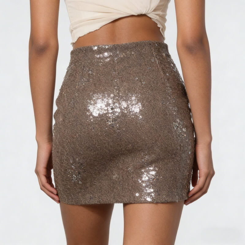 NURO Women's Beaded Mini Skirt, High Waist A-Line Party Skirt with Zipper, Bodycon Sparkle Sequined Short Skirt