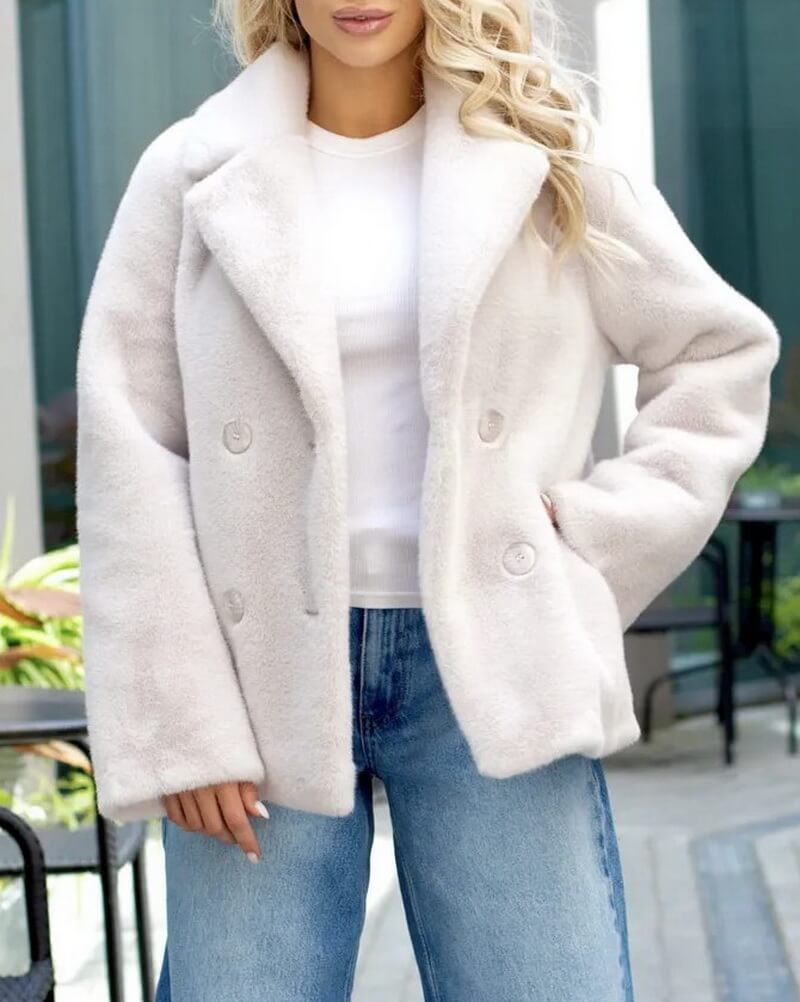 NURO Women's Belted Faux Fur Trench Coat – Classic British Style Blazer Coat with Detachable Collar