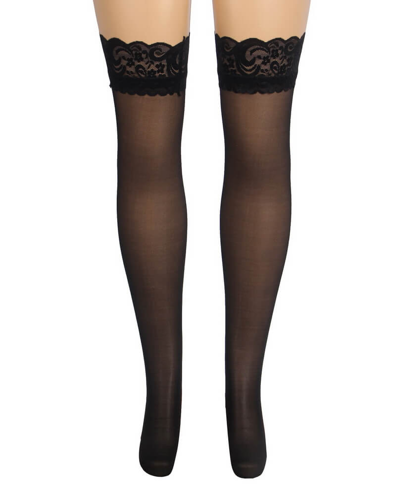 NURO Women's Black Lace Top Fishnet Thigh High Stockings