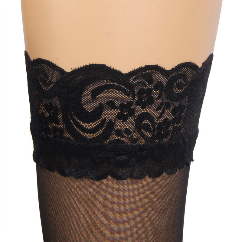 NURO Women's Black Lace Top Fishnet Thigh High Stockings