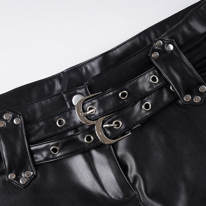 NURO Women's Black PU Leather Low Waist Hot Pants | Metal Zipper Detail Bodycon Shorts