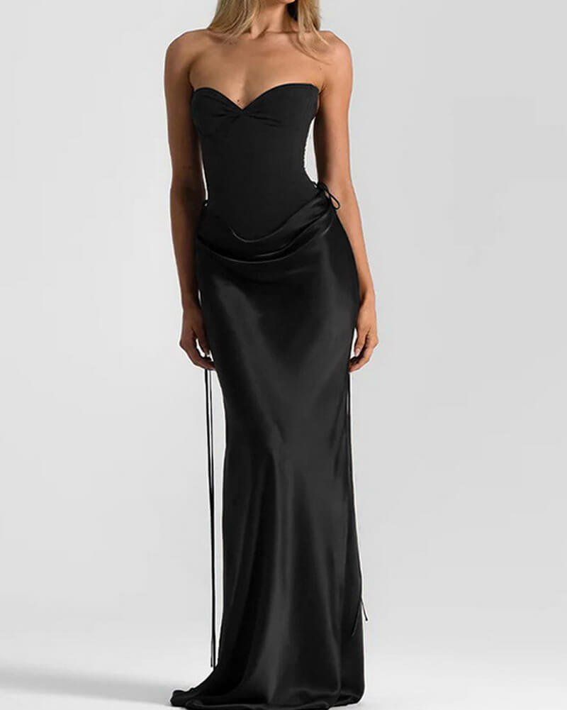 NURO Women's Boned Waist Satin Mermaid Maxi Dress