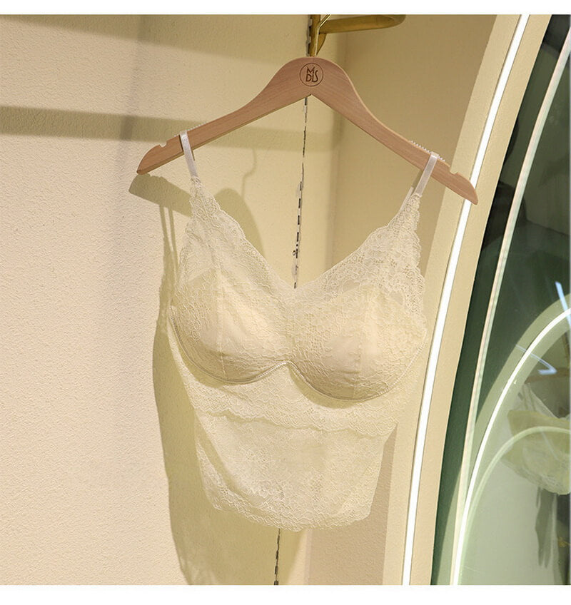 NURO Women's Built-In Bra Cami Top, Lace Trim French Style Bralette