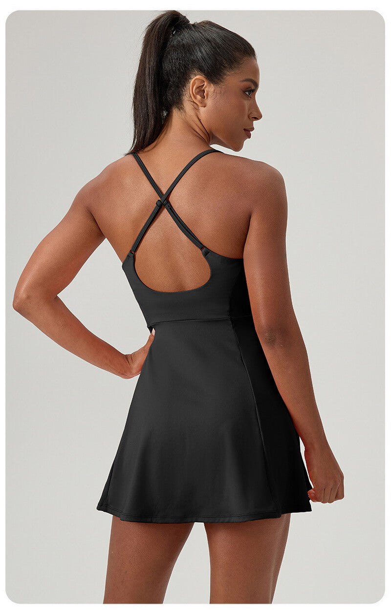 NURO Women's Built-In Bra Tennis Dress Workout Skort