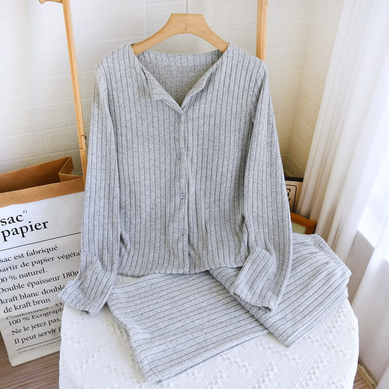 NURO Women's Built-in Bra Loungewear Set, V-Neck Long Sleeve Sleepwear, Thick Warm Pajamas for Fall and Winter, Pure European Style