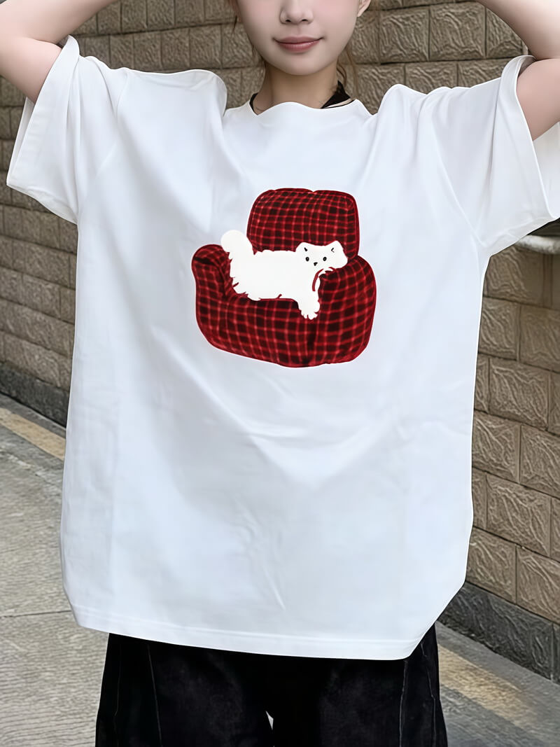 NURO Women's Casual Loose Fit 3D Print Letter Graphic Short Sleeve Cotton T-Shirt