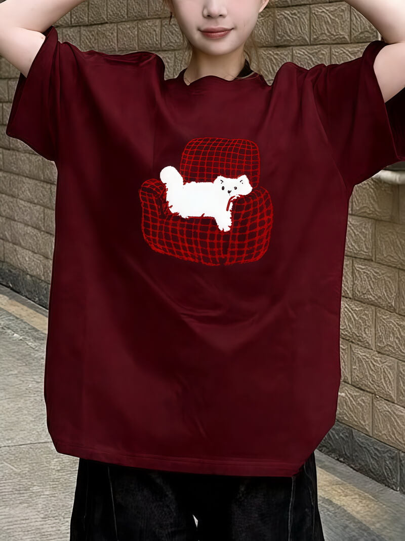 NURO Women's Casual Loose Fit 3D Print Letter Graphic Short Sleeve Cotton T-Shirt