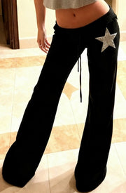 NURO Women's Casual Patchwork Straight Leg Pants | Low Waist Slight Stretch Trousers | Everyday Basic Lounge Pants