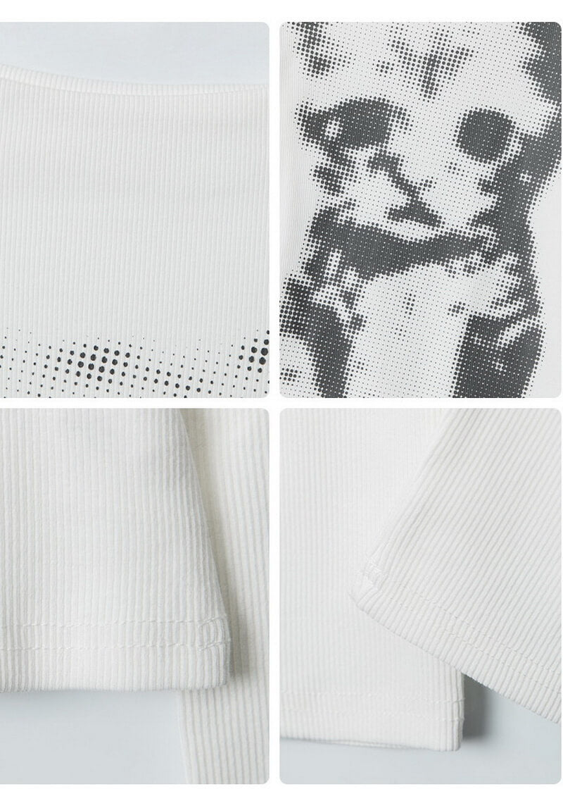 NURO Women's Cat Print Long Sleeve T-Shirt, Slim Fit Round Neck Blouse for Autumn