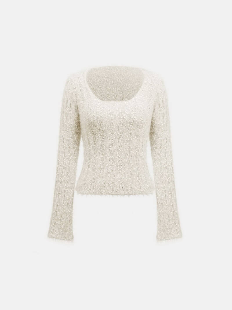 NURO Women's Color-Block Cropped Knit Sweater, U-Neck Long Sleeve Pullover Top