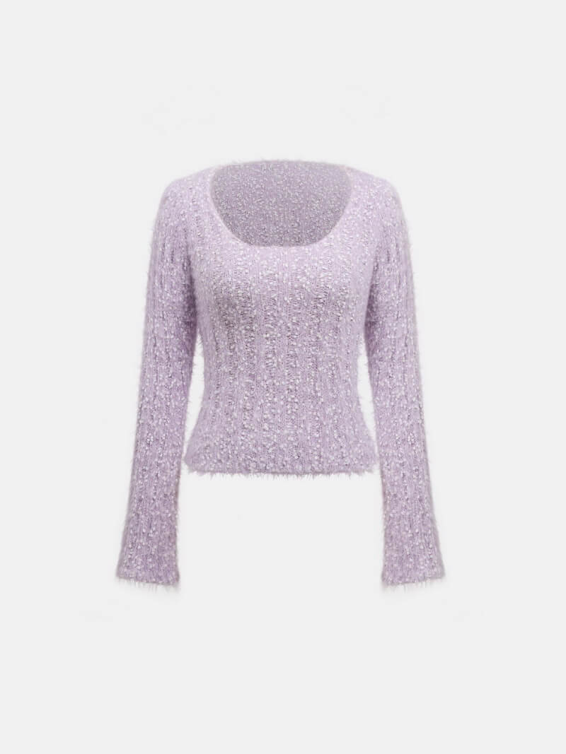 NURO Women's Color-Block Cropped Knit Sweater, U-Neck Long Sleeve Pullover Top