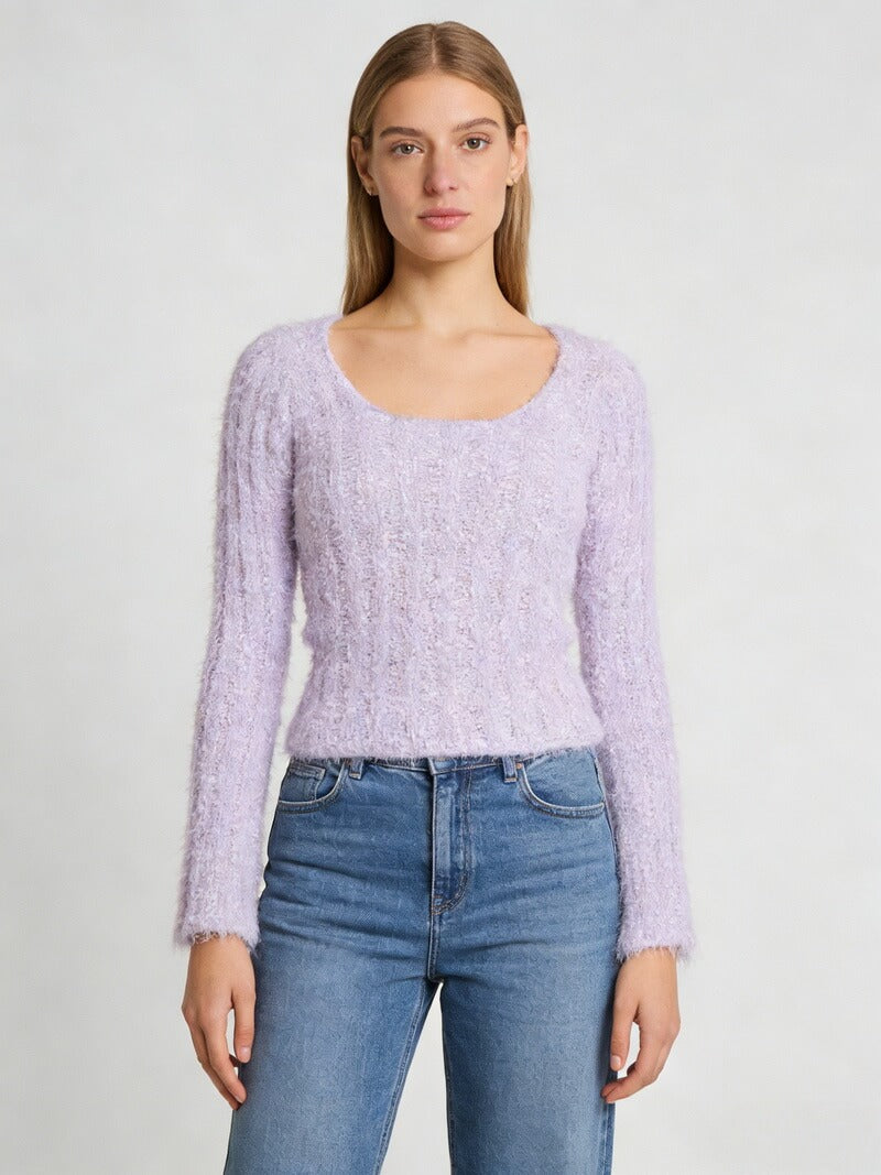 NURO Women's Color-Block Cropped Knit Sweater, U-Neck Long Sleeve Pullover Top