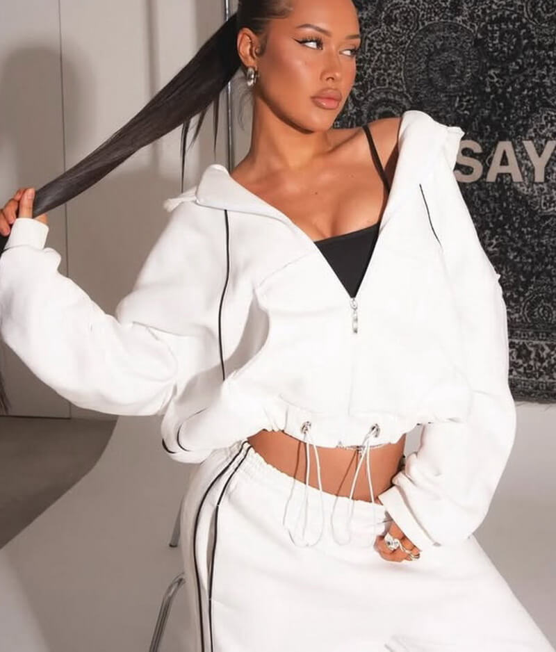 NURO Women's Color-Block Hoodie Zip-Up and Pants Set | Casual Two-Piece Outfit | Loose Fit Pullover & Straight Leg Joggers