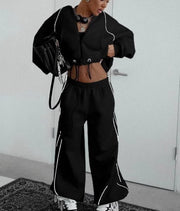 NURO Women's Color-Block Hoodie Zip-Up and Pants Set | Casual Two-Piece Outfit | Loose Fit Pullover & Straight Leg Joggers