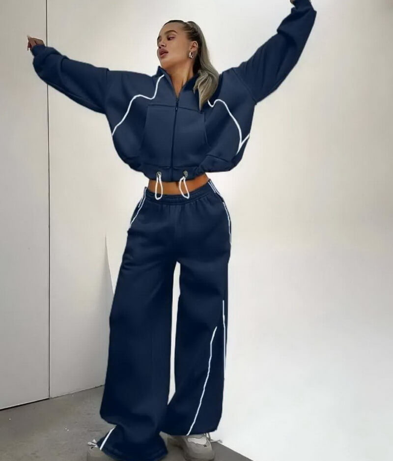 NURO Women's Color-Block Hoodie Zip-Up and Pants Set | Casual Two-Piece Outfit | Loose Fit Pullover & Straight Leg Joggers