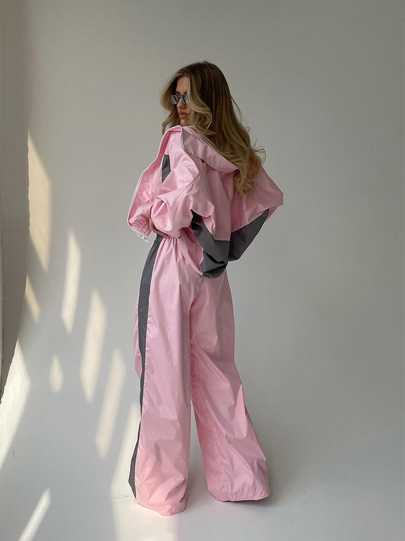 NURO Women's Color Block Tracksuit Set - Zip Up Hoodie and Jogger Pants