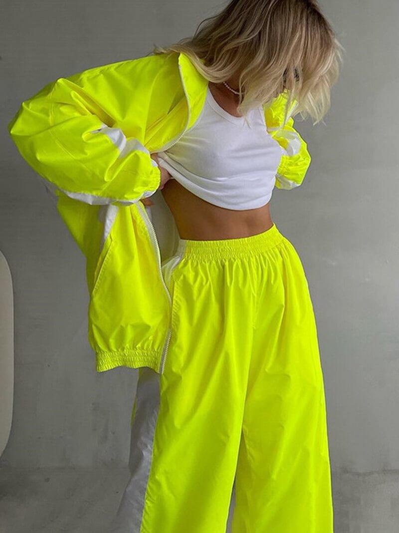 NURO Women's Color Block Tracksuit Set - Zip Up Hoodie and Jogger Pants