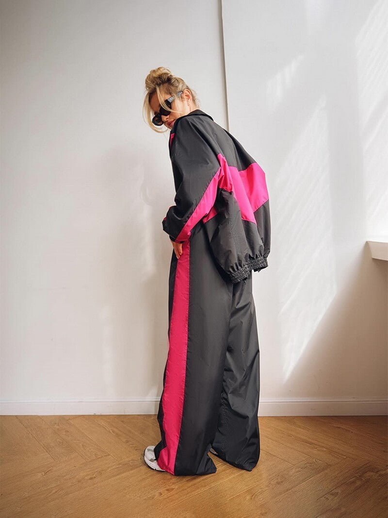 NURO Women's Color Block Tracksuit Set - Zip Up Hoodie and Jogger Pants