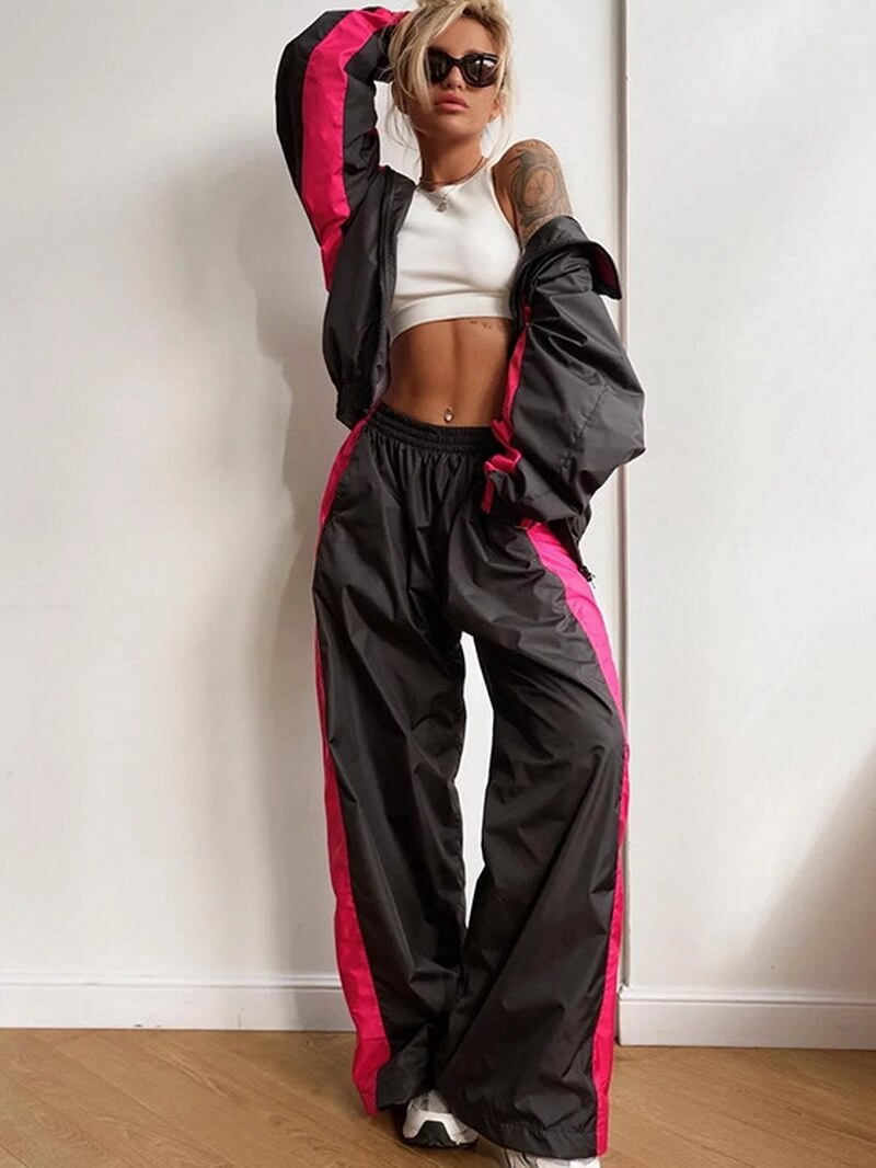 NURO Women's Color Block Tracksuit Set - Zip Up Hoodie and Jogger Pants