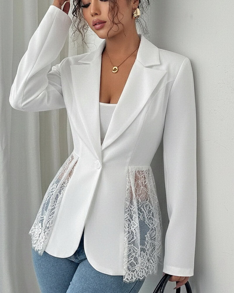 NURO Women's Contrast Lace Waist Tailored Blazer