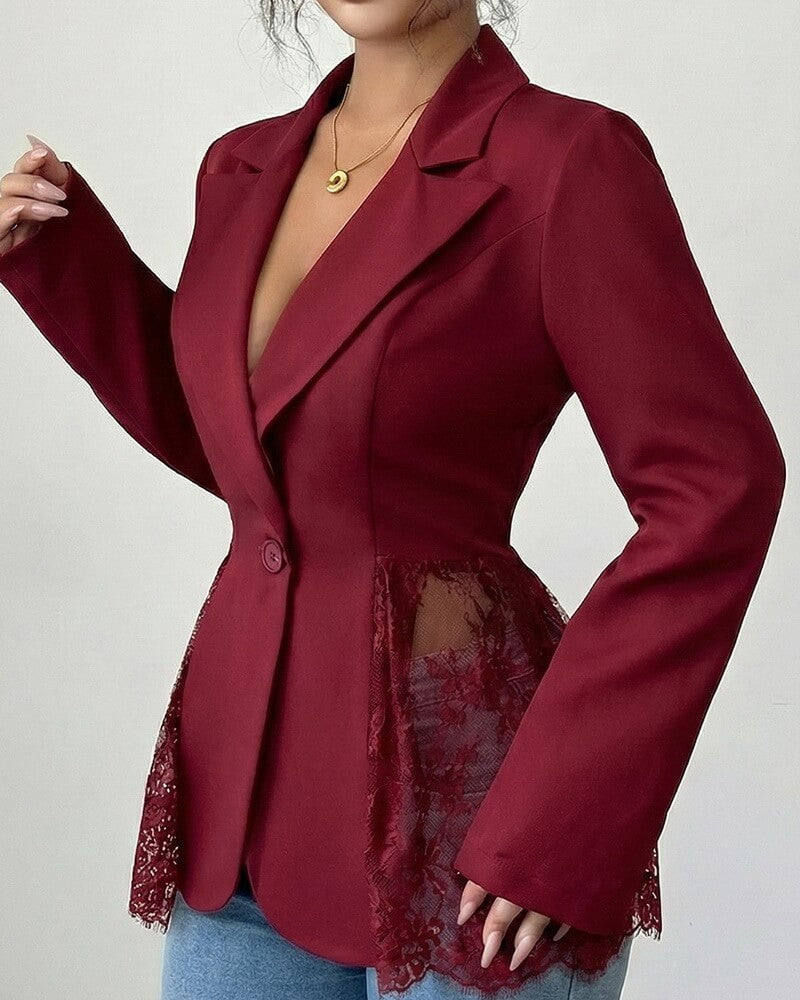 NURO Women's Contrast Lace Waist Tailored Blazer